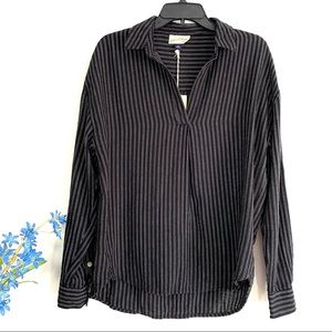 Universal Thread Women’s Black White Striped Long Sleeve Popover Flannel Top NWT